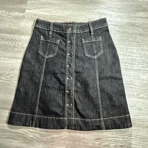 Chaps Petite Womens 2P Dark Wash Button Front‎ Denim A-Line Skirt  Jean RN 41381
